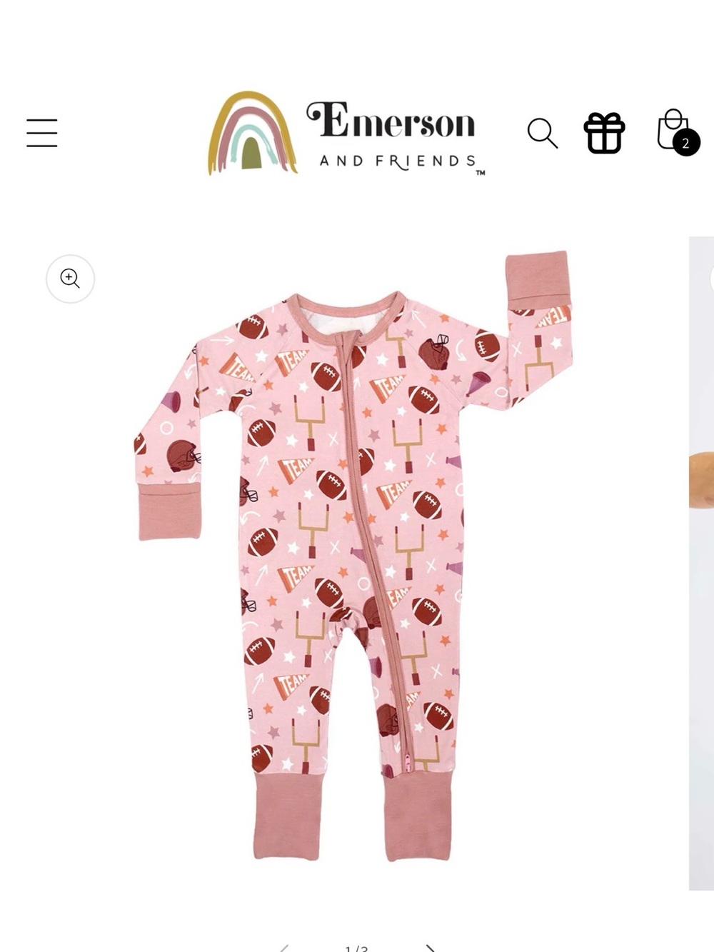 Emerson and Friends Pink Football-Print Zip One-Piece Footie